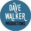 Circular blue logo for Dave Walker Productions with white hand-drawn text and black block lettering.