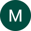 Large white uppercase letter M positioned in the center of a dark green circle.